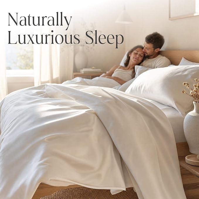 Delilah Home 100% Organic Cotton California King BedSheet set, GOTS & Vegan.org Verified Long Stem 300 TC Sateen Bedding Non-Synthetic Deep Pocket Fitted Linen, Lightweight, All-Season, 4Piece - White
