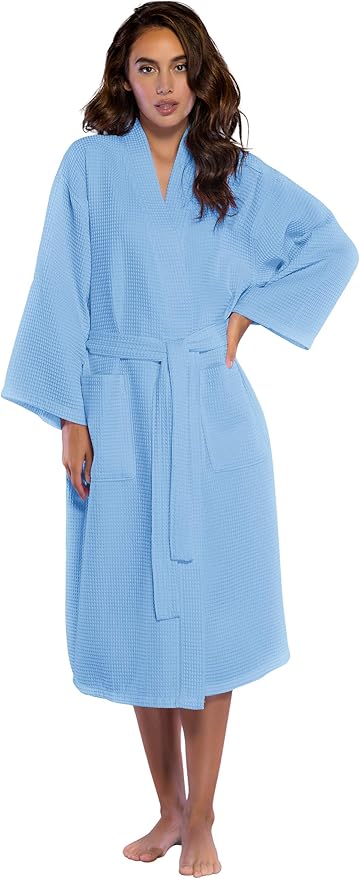 Turquaz Lightweight Long Waffle Kimono Spa Robe for Women