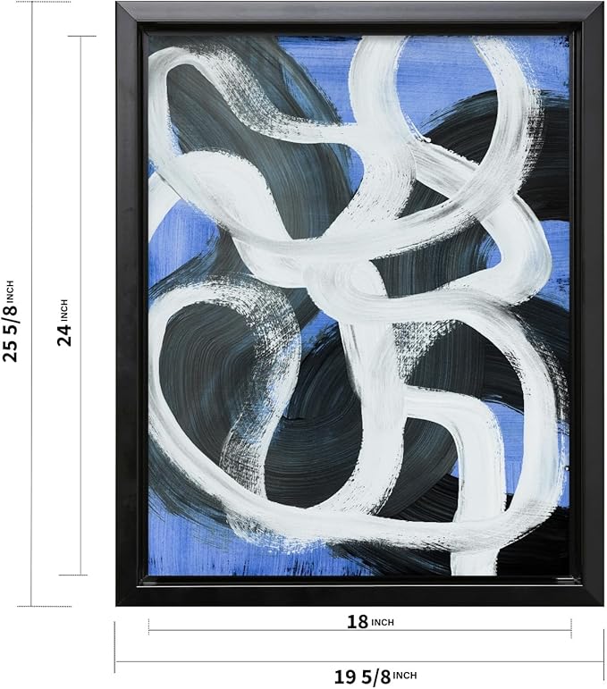 Monem Art Bold Blue Brushstroke Abstract Print - Modern Textured Line Art Poster - Wall Decor for Living Room, Bedroom or Office - 18x24 Black Framed CANVAS Wall Art by Mareike Bohmer