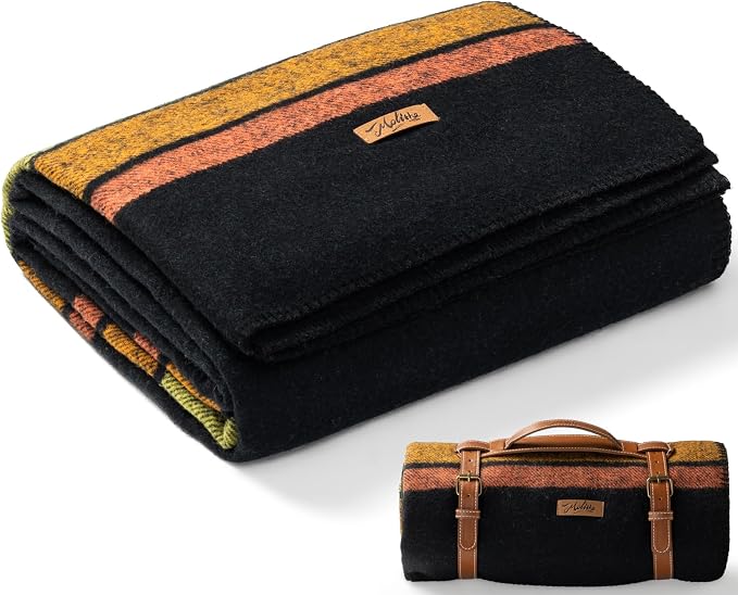 Molithe 100% Wool Blanket, 62" x 86", Warm, Thick, Washable, Military | Great for Camping, Outdoors, Sporting Events, Survival Kits Black and Yellow