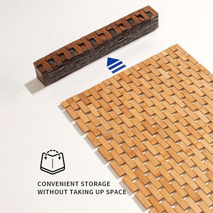 Bath Mat for Luxury Shower, Non-Slip Bamboo Sturdy Waterproof Bathroom Carpet for Sauna Spa Steps Decor and Accessory, Dark Khaki, 16" x 24"
