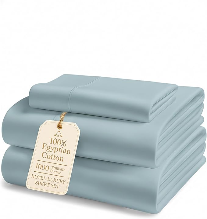 LANE LINEN 100% Egyptian Twin XL Sheets Set - 1000 Thread Count, Soft & Comfy Thick Fully Elasticized Mercerized Cotton Twin Extra Long Sheet Set, No Pill Fade Resistant Elegant Sheets - French Blue