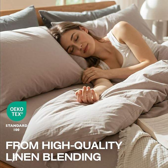 100% Pure French Flax Linen Blend Duvet Cover Set King Size, 3-Piece Breathable Bedding Set with Long Zipper Closure & Corner Ties, Soft, Lightweight & Durable Bedding Ideal for Hot Sleepers