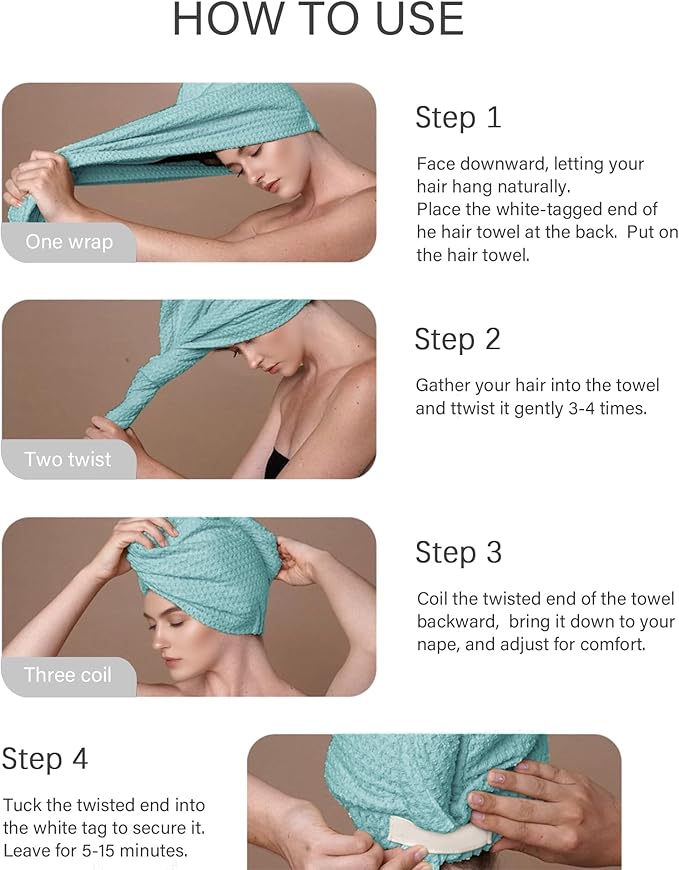 ROLSHOL 2 Pack Microfiber Hair Towel Wrap for Women, 32" x 11" Waffle Weave Hair Plopping Towel for Curly, Long & Thick Hair, Anti-Frizz Hair Turbans for Wet Hair (Gray,Cyan Blue)