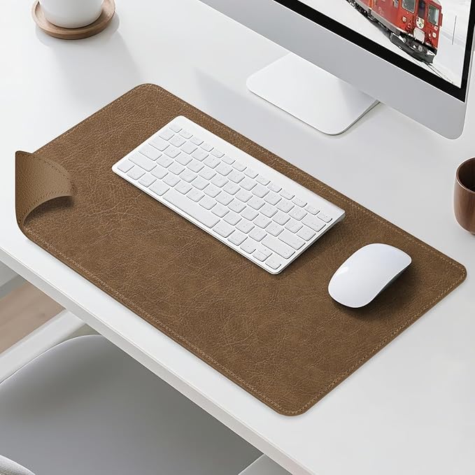 Imitation Crazy Horse Leather Desk Mat - Waterproof Desk Pad - Ideal for Large Mouse Pad and Desk Mats on Top of Desks (Camel+Camel, 25"*13")