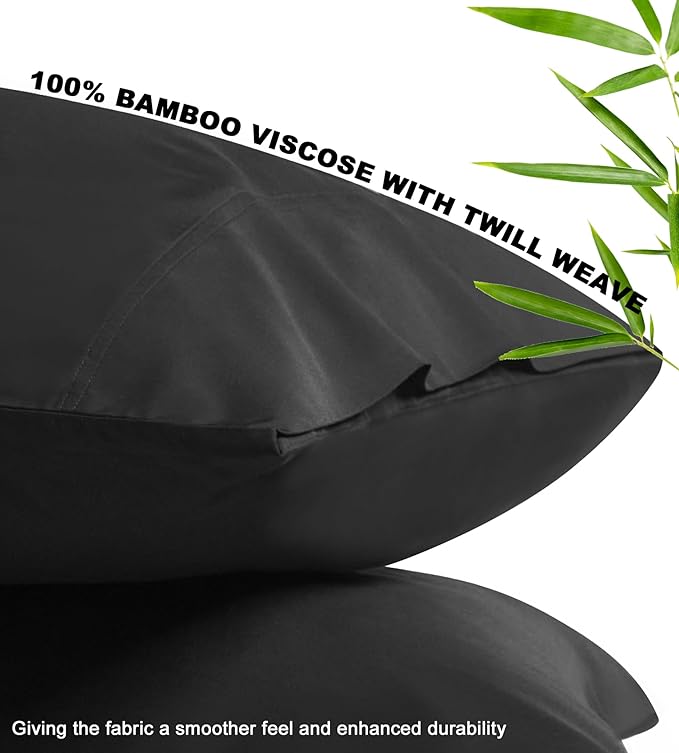 100% Rayon Derived from Bamboo Pillowcases 2 Pack Silky Pillow Covers for Hot Sleepers with Envelope Closure Black 20x30 Inches