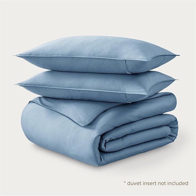Bare Home 100% Organic Cotton Sateen Duvet Cover Set - 400 Thread Count - Smooth Sateen Weave - Warm & Luxurious - Duvet Cover (King/Cal King, Dusty Blue)