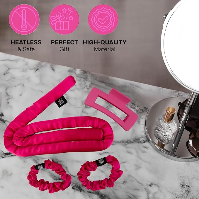 Heatless Hair Curler, Satin Hair Rollers for Heat less Curls Overnight, Premium Satin for No Heat Curls, Overnight Heatless Curling Rod to Sleep In, Silky Curlers with Clip and Scrunchies