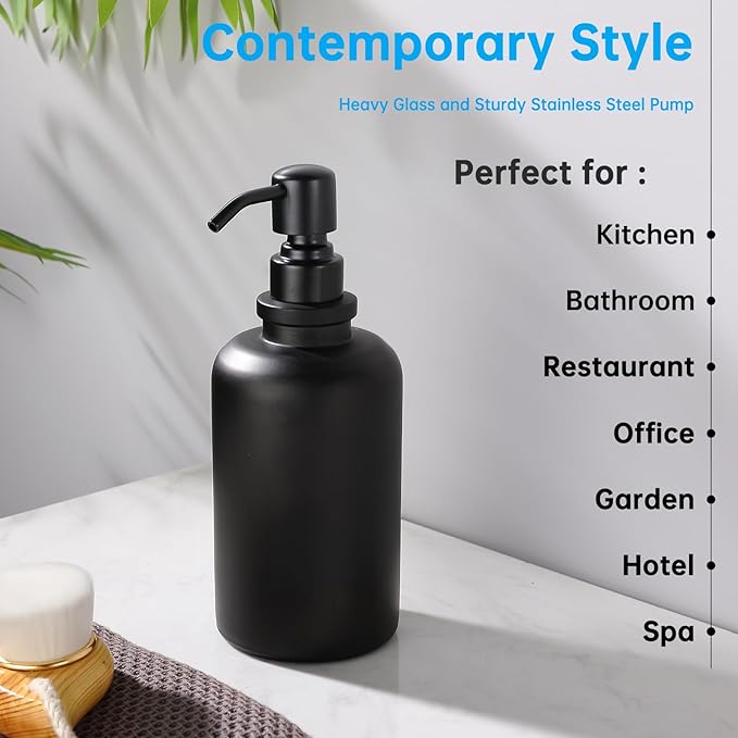 Matte Black Soap Dispenser for Bathroom Kitchen, 17 OZ Liquid Soap Dispenser Large Capacity Cylindrical with Stainless Steel Pump for Dish Hand Soap Vanity Countertop