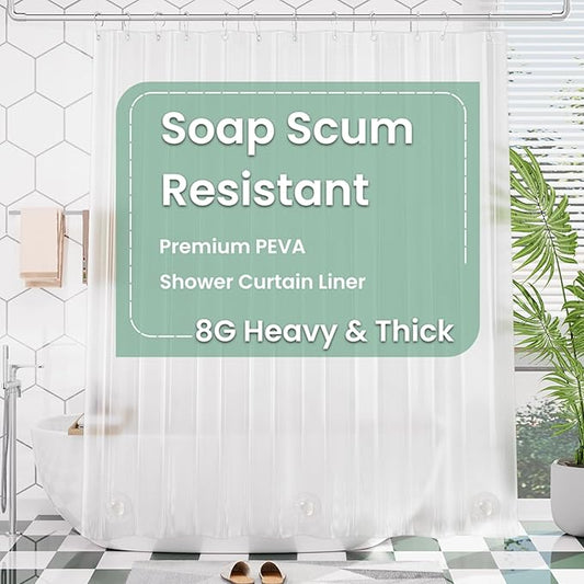 AmazerBath 72x96 Shower Curtain Liner Plastic, Extra Long Shower Curtain Thick PEVA, Frosted Bathroom Curtain Liner 96 Length, Heavy Duty Shower Curtain with 3 Weighted Stones and 12 Grommet Holes