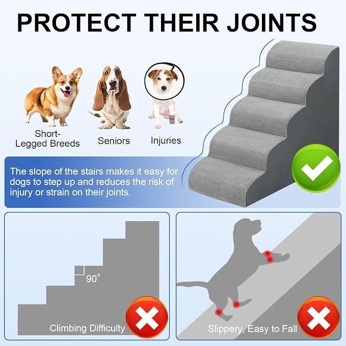 Dog Stairs for Bed 28.7”H, 5-Step Dog Ramp, Non-Slip Sturdy Pet Steps for Small Dogs & Cats to get on High Bed or Couches, Grey