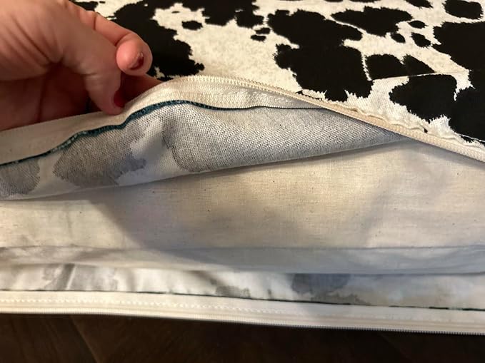 Natural Cotton Canvas Dog Bed – Raw Cotton Filled Pet Cushion Insert, Breathable Eco-Friendly Dog Mattress, Durable Washable Cover with Zipper (Cow Print Black White, Small 36"x22"x3")