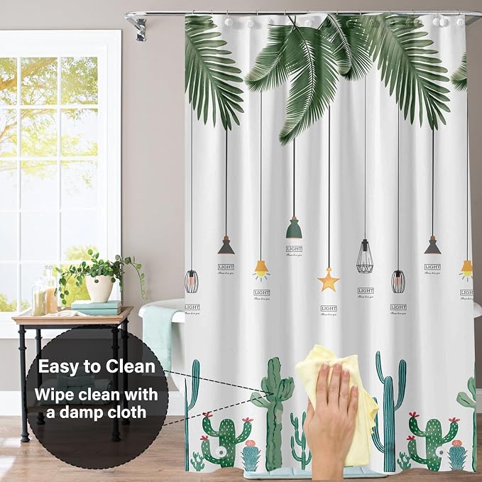 Plastic Shower Liner - Premium PEVA 6G Thickened Shower Curtain Liner with Rustproof Grommets and 3 Weighted Magnets, Waterproof Shower Curtain for Bathroom(Tropical Leaf, 72”*72”)