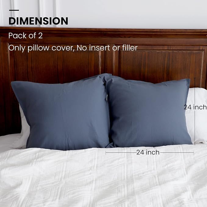 Simple&Opulence Linen Euro Shams Basic Style Solid Color 24x24 Inch Pack of 2 Flax Cotton Blend Decor Throw Pillow Covers Soft Breathable Farmhouse Pillow Shams - Navy Blue