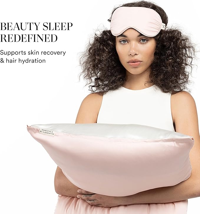Clementine Sleepwear Essentials Organic Queen Size Pillowcase Ballet Pink | Two-Tone Bamboo and Silver Ion Silk for Acne-Prone Skin, Anti-Aging, and Hydrated Hair and Skin