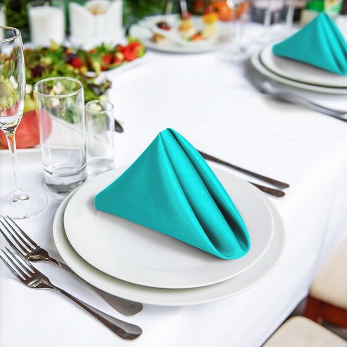 SuperO Set of 80 Cloth Napkins 17 x 17 Inch, Polyester Solid Washable Dinner Napkins with Hemmed Edges,Great for Restaurant, Wedding and Party(Turquoise)