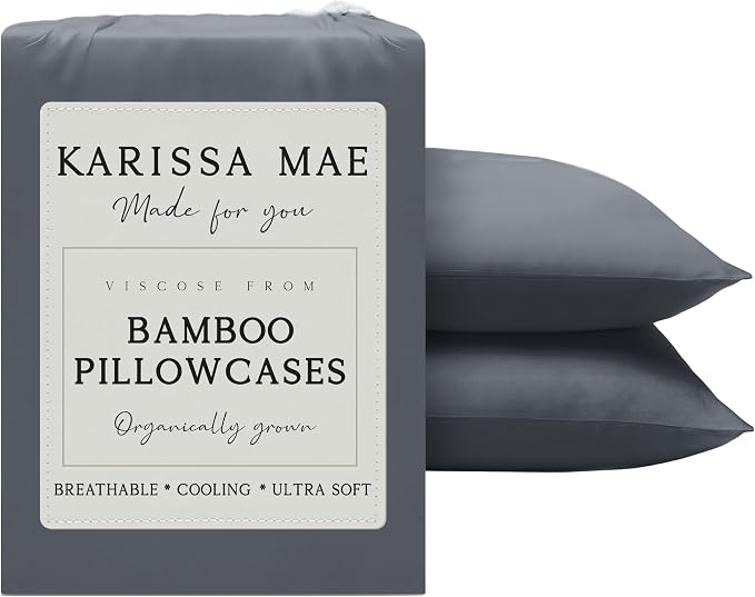 KARISSA MAE Pure Viscose from Bamboo Standard Size Pillowcase Set | 100% FSC Certified | Luxuriously Soft | Cooling | [Charcoal Grey]