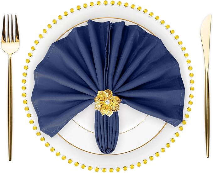 SuperO Set of 120 Cloth Napkins 17 x 17 Inch, Polyester Solid Washable Dinner Napkins with Hemmed Edges,Great for Restaurant, Wedding and Party(Navy Blue)