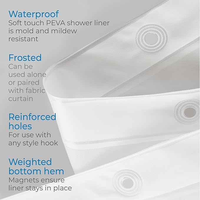 iDesign Waterproof PEVA Bathroom Shower Curtain Liner - 72" x 72", Frost