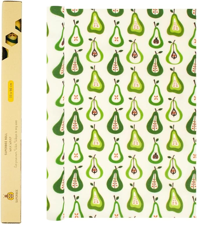 SUPERBEE Beeswax Wrap Roll XL, Reusable Beeswax Wraps for Food, Wrap Roll, Reusable for Wrapping Vegetables, Cheese Paper, Bowl Covers and Sandwich Wrapping Paper, Pears - 35x13"
