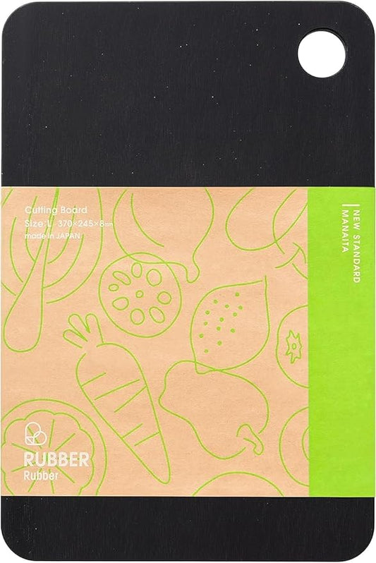 RUBBER Rubber Cutting Board, Black, L, Synthetic Rubber, Large, Present, Made in Japan, 14.6 x 9.6 x 0.3 inches (370 x 245 x 8 mm) NBD003