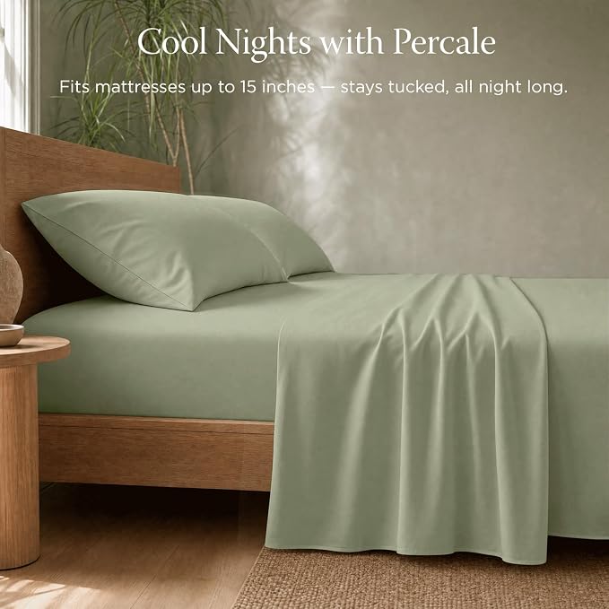 Threadmill 100% Organic Cotton Twin Sheet Set - GOTS Certified, 3 Piece, Sage Green - Soft and Breathable Sheets with All-Round Elastic Deep Pocket for Snug Fit, Healthy Bedding Set
