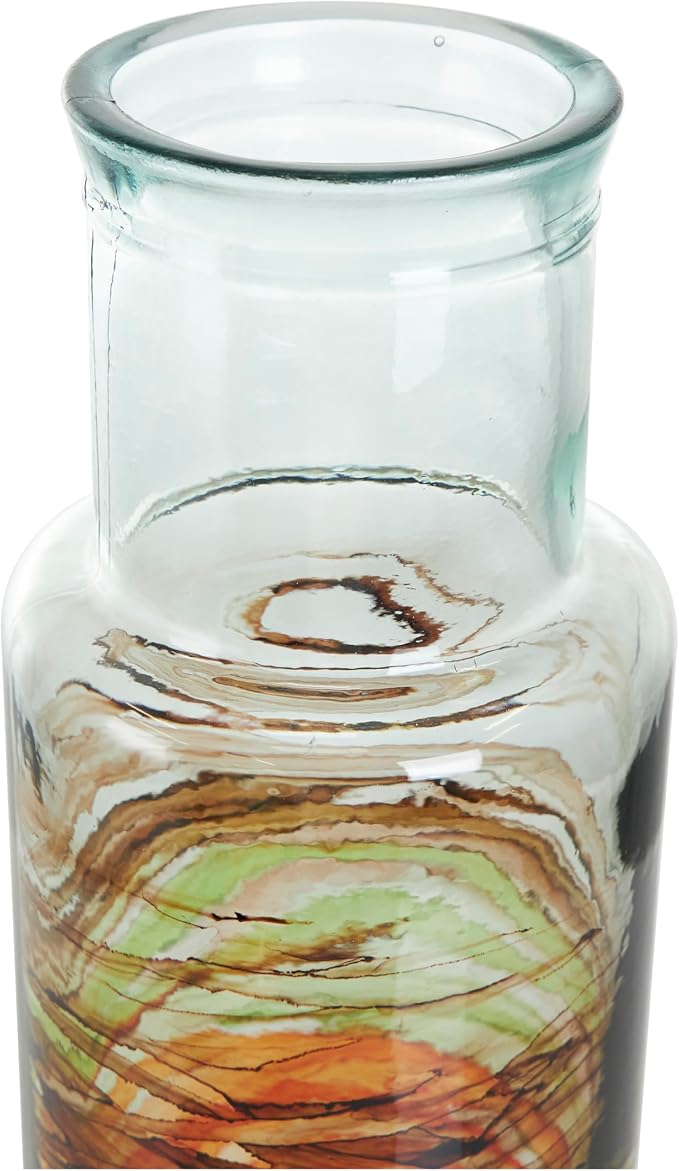 Deco 79 Recycled Glass Decorative Vase Abstract Centerpiece Vase with Swirled Colored Glass Bands, Flower Vase for Home Decoration 6" x 6" x 22", Clear
