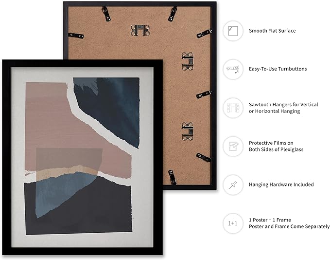 Monem Art Torn Paper Abstract Collage Print - Minimalist Scandinavian Art Poster - Wall Decor for Living Room, Bedroom or Office - 16x20 Black Framed Wall Art by Mareike Bohmer