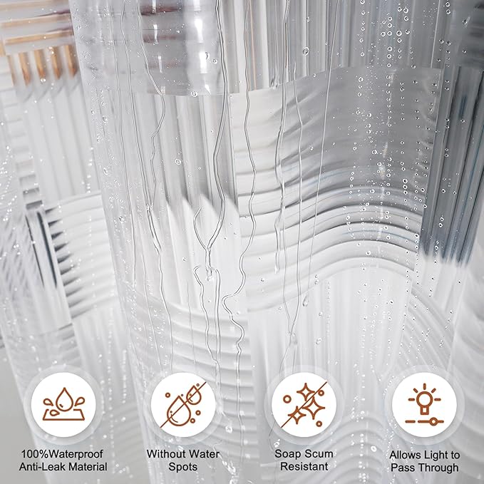 EurCross EVA Clear Shower Curtain or Liner 72 x 72 inches,Transparent Heavy Duty Clear Design Shower Liner with Geometric 3D Pattern,Waterproof Shower Curtains for Bathroom with 3 Weighted Magnets