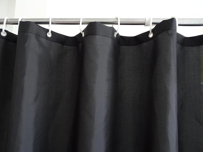 Fabric Black Shower Curtain Liner, Washable Light Weight Cloth Shower Curtains Bathroom with Bottom Weight, Water Repellent, 72x72 inch