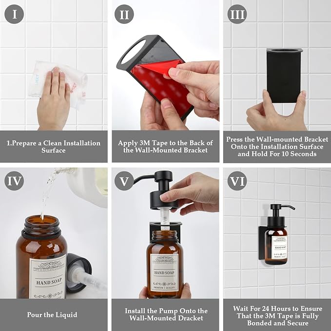 soap Dispenser 2-Pack Shower Soap Dispenser Set with Pump and Wall Mount Refillable Lotion Bottle(Amber Set of 2)