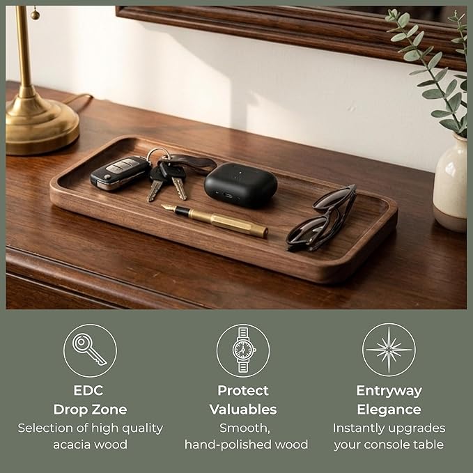 muso wood Walnut Serving Tray - Solid Wood Small Rectangle Platter for Bathroom, Dinner, Tea, Coffee (11.8 x 5 in)