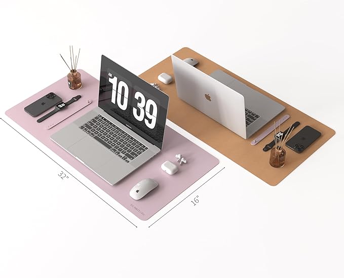 RENMTURE Dual-Sided Large Desk Pad, Faux Leather Natural Cork Mouse pad, Desk Accessories Protector, for Office and Home Work (Dusky Pink, 32"x16")