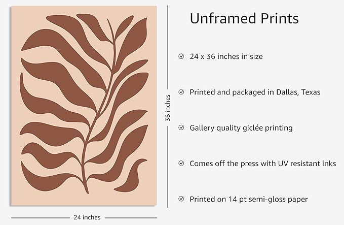 Y2K BOO Abstract Organic Leaf Silhouette UNFRAMED Wall Art Botanical Shapes Earth Tones Terracotta Mid Century Modern 24x36 Inch Heavyweight Paper Studio Decor