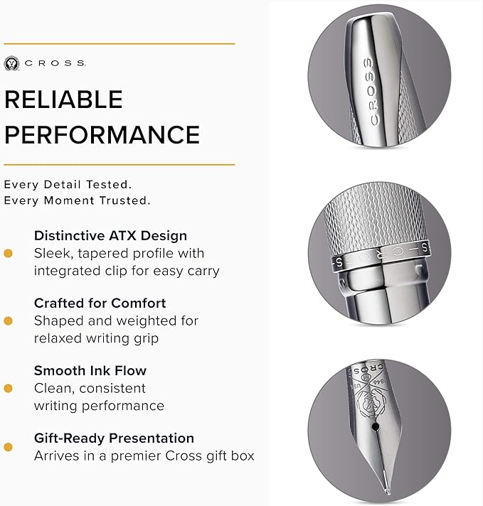 Cross ATX Sandblasted Titanium Gray Stainless Steel Fine Nib Fountain Pen - Refillable Pen for Smooth Writing - Black Ink - Comfortable Grip - Long-Lasting - Professional Office Supplies