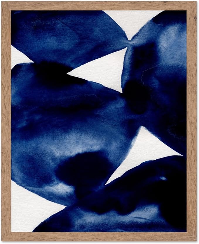 Monem Art Indigo Abstract Watercolor Painting Print - Minimalist Modern Art Poster - Wall Decor for Living Room, Bedroom or Office - 16x20 Beige Framed Wall Art by Mareike Bohmer