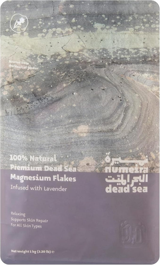 Dead Sea Magnesium Flake Bath Soak - 100% Pure Magnesium Chloride Flakes w/Lavender Infused Essential Oil (2.2 lb Bulk)