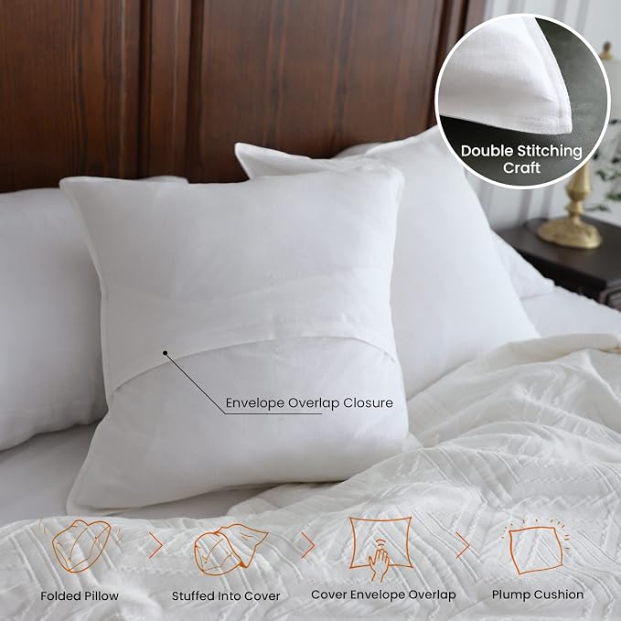 Simple&Opulence Linen Throw Pillow Covers 18x18 Inch Set of 2 Flax Cotton Blend Solid Color Decorative Square Cushion Cover for Couch Sofa Office Soft Breathable Farmhouse - White
