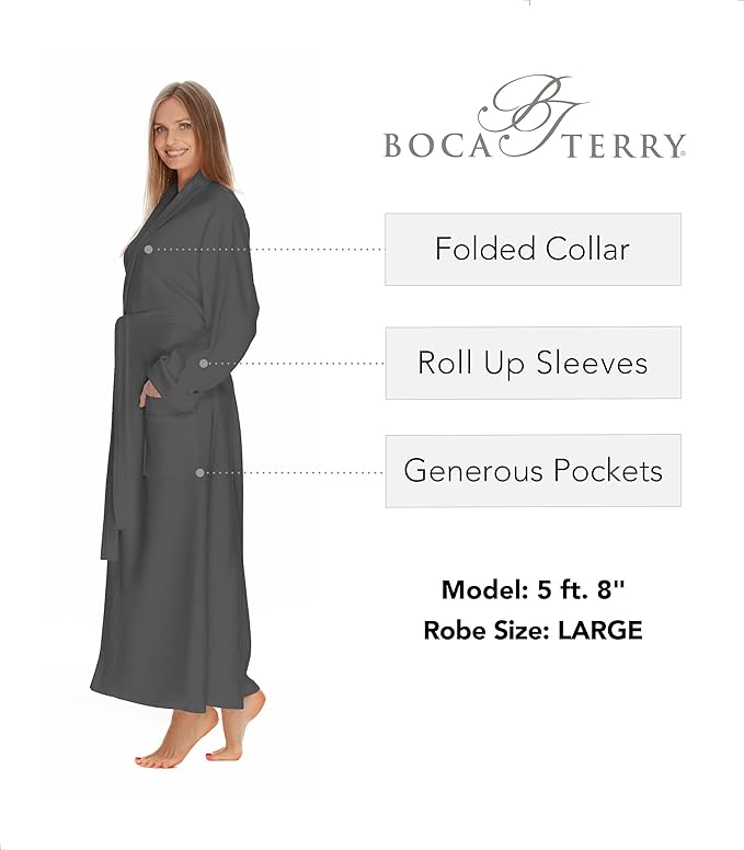 Boca Terry Women's Soft Waffle Knit Robe, Long Spa, Resort & Hotel Bathrobe, Luxury Bath Robe