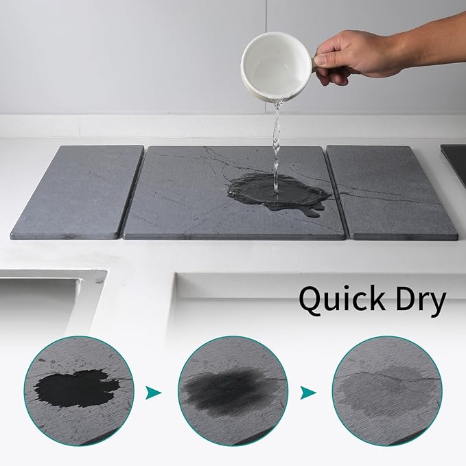 Stone Dish Drying Mat for Kitchen Counter, Quick Dry Dishes Pad,Foldable Water Absorbent Diatomaceous Earth for Bottles Cups Dishes Drying Mats,24" x 15" Non-Slip Pad for Bathroom