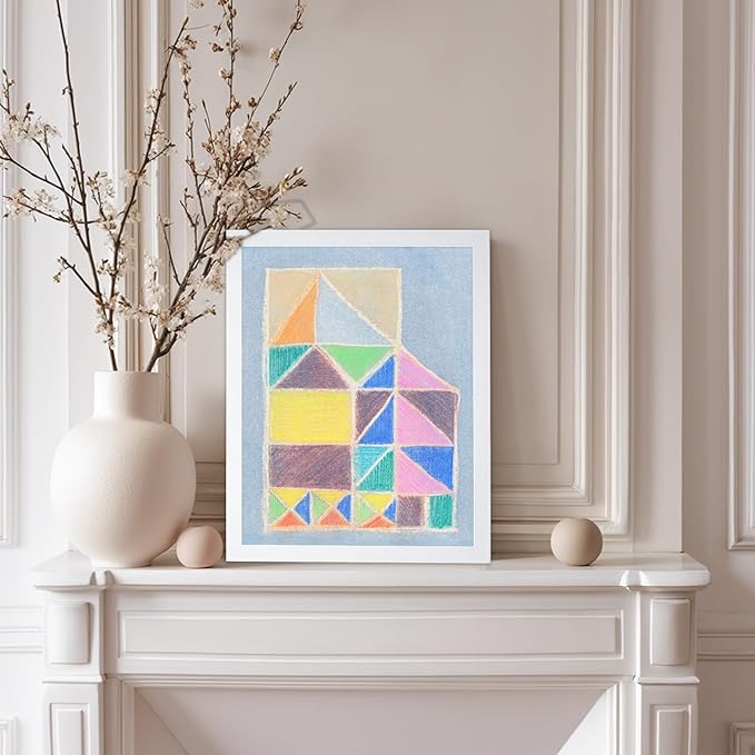 Monem Art Colorful Abstract House Painting Print - Bright Geometric Modern Art Poster - Wall Decor for Living Room, Bedroom or Office - 12x16 White Framed Wall Art by Renee Stramel