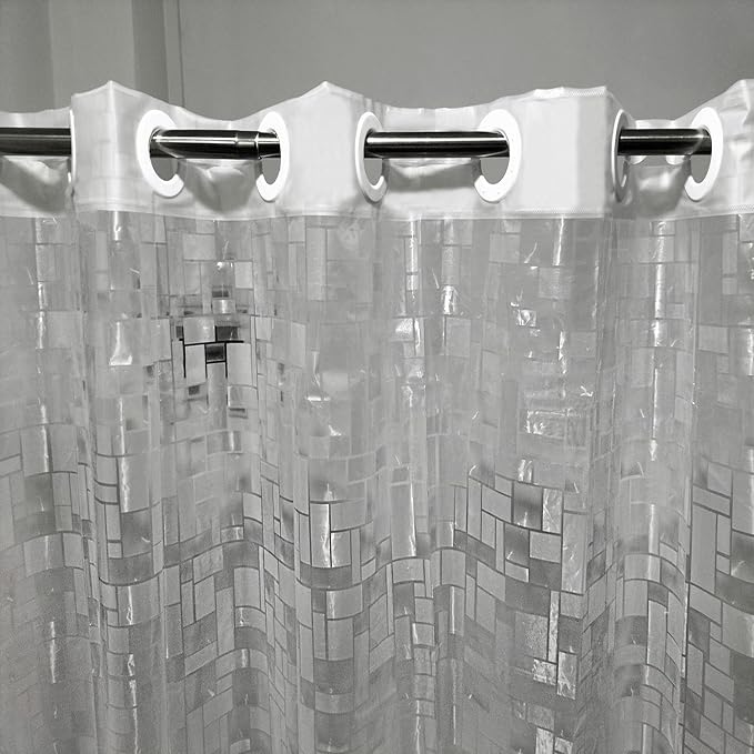 Waterproof Hookless Shower Curtain Liner PEVA No Hooks Need Shower Liner for Bathroom,Standard Size 72x74 3D Mosaic