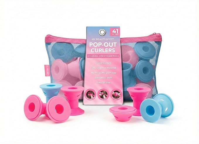 My Beauty Spot 40 Pc. Silicone Hair Curlers - 40 Silicone Curlers, 2 Sizes, No Heat Damage, Soft Material, Comes with Storage Case