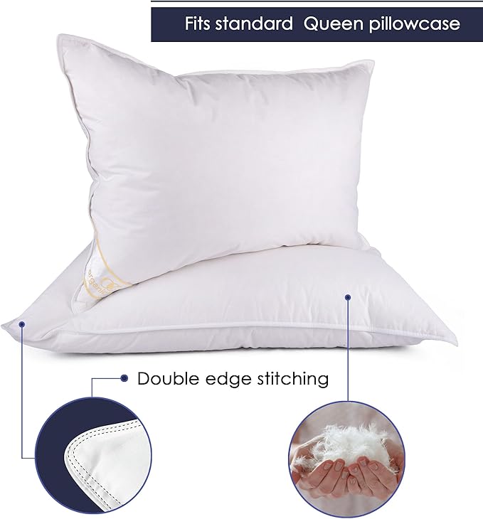 Wool Pillow – 100% Cotton Cover, Breathable & Temperature Regulating Bed Pillow, Natural Sheep Wool Fill, Hypoallergenic Sleeping Pillow (Queen, Ultra Firm, Duck Down)