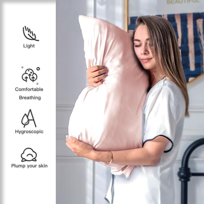 Silk Pillow Cases 2 Pack Soft Breathable and Sliky King Size Pillow Cases Set of 2,Natural Mulberry Silk Pillowcase Set of 2 for Hair and Skin with Hidden Zipper (Coral,20"X 36",2pcs)