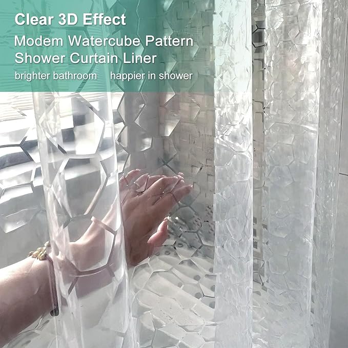 Clear Shower Curtain Liner 74 inch Long, EVA 7G Waterproof Plastic Shower Curtain Liner 72x74 inches with 3 Big Magnets, Water Cube, No Smell
