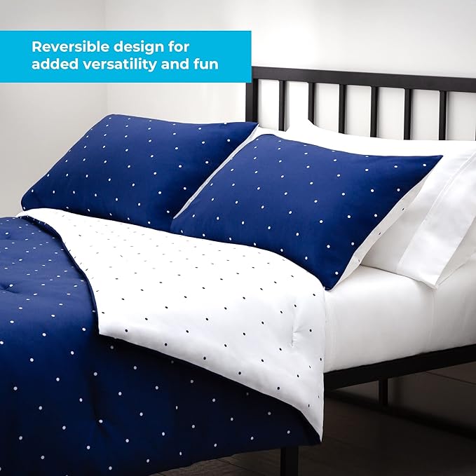 LINENSPA All Season Hypoallergenic Down Alternative Microfiber Comforter, Oversized King, Navy