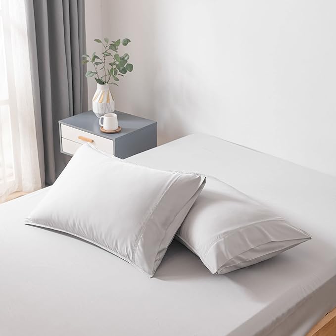 Bella Coterie | Luxury Bamboo Viscose Queen Size Pillowcase Set | 100% Organically Grown | Ultra Soft | Cooling | 2 Pcs [Grey Mist]