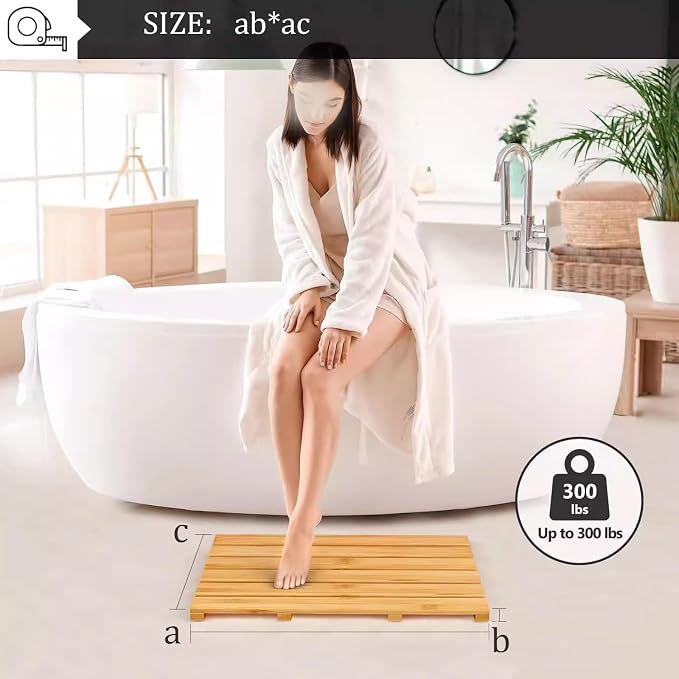 Waterproof Solid Wooden Shower Mat,Bathroom Bamboo Bath Mat,Natural Wooden Bath Mats,Duck Board,with Non Slip Feet, for Kitchen Bedroom Bathtub Doormat Pet Mats(W30xL60cm)