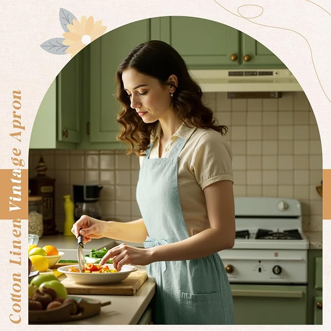 100% Cotton Aprons with Pockets Pinafore Dress for Women Vintage Cute Aprons for Kitchen Baking Gardening Painting